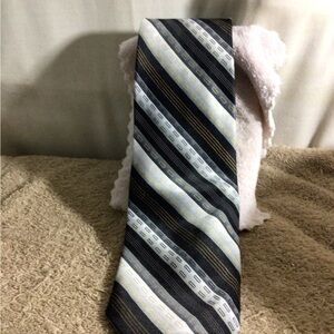 Renzo Black, Gray and Gold Diagonal Stripe Tie
